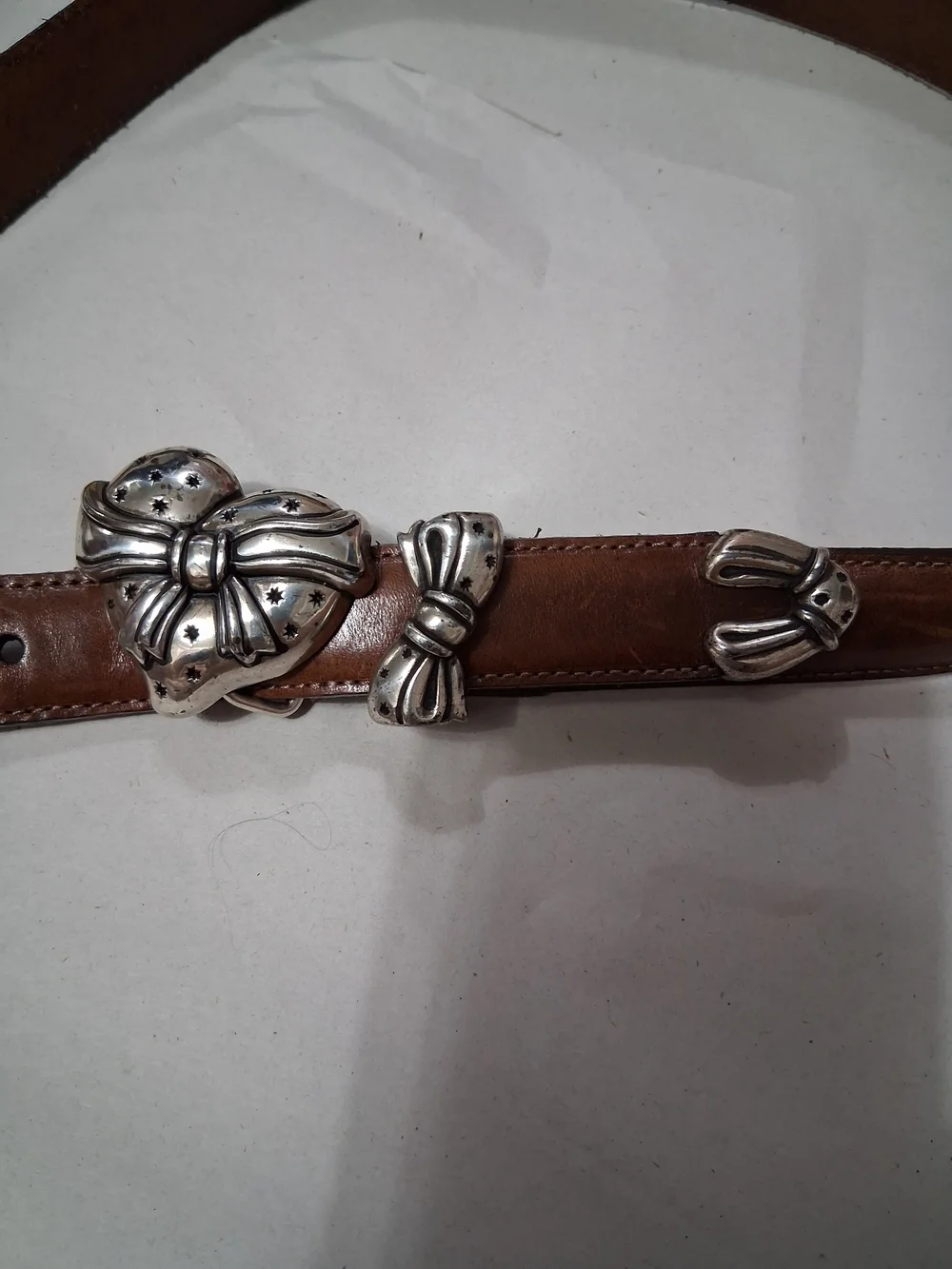 Brighton Brown Leather Belt with Silver Bow Buckle 37in